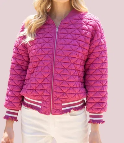 Voy Catherine Quilted Striped Zip Up Bomber Jacket In Pink