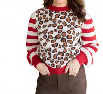 Voy Cheetah Sisters High Neck Sweater In Red/brown Multi