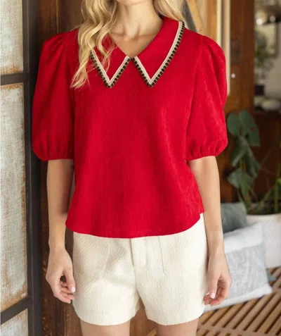 Voy Collard Knit Top In Red