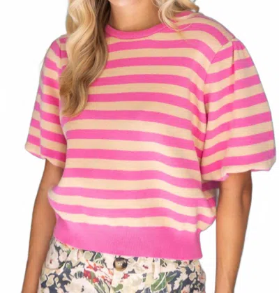 Voy Crew Style Printed Soft Top In Pink Stripe