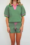 Voy Diamond Print Knit Short Set In Green