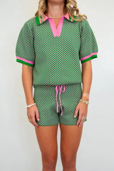 Voy Diamond Print Knit Short Set In Green