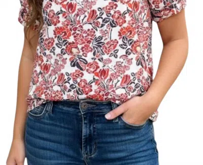 Voy Diana Floral Jacquard Blouse In Pink Multi In Brown