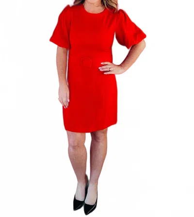 Voy Dorothy Puff Sleeve Princess Line Sheath Dress In Red