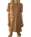 Voy Double Pocket Tweed Shift Dress In Latte In Multi