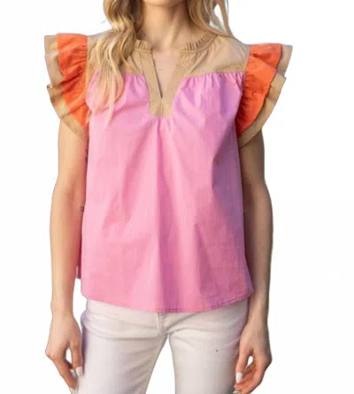Voy Eliana Color Block Poplin Top In Pink Multi