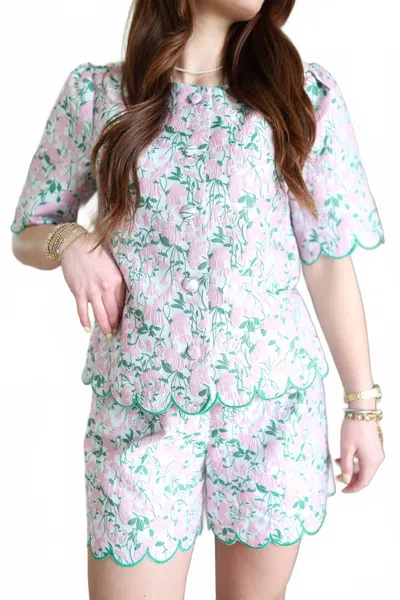 Voy Elsie Scallop Hem Blouse In Mauve In Multi