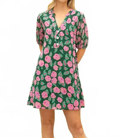 Voy Embellished Button Dress In Green Floral In Multi