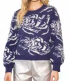 Voy Embellished Button Sweater In Navy In Blue
