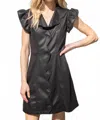 Voy Free Falling Faux Leather Scalloped Dress In Black