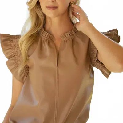 Voy Faux Leather Top In Taupe In Brown