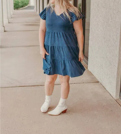 Voy Faux Suede Tiered Mini Dress In Blue