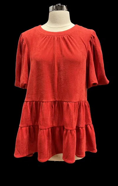 Voy Faux Suede Top In Red In Pink