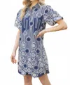 Voy Floral Embroidered Collared Dress In Navy In Blue