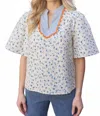 Voy Floral Embroidered Color Block Top In White In Neutral In White