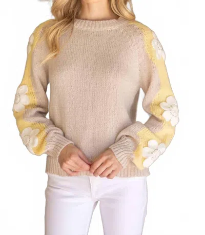 Voy Floral Embroidered Sweater In Tan/yellow In Multi