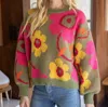 Voy Floral Long Sleeve Sweater In Olive Multi In Green