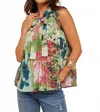 Voy Floral Print Sleeveless Pleated Tie Top In Green Multi In Multi