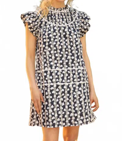 Voy Heart Printed Eyelet Shift Dress In Black