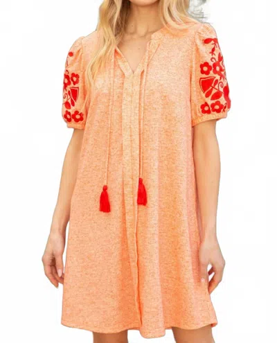 Voy Jennie Embroidered Sleeve Tassel Detailed Shift Dress In Orange In Pink
