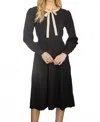 Voy Joy Princess Sleeve Ribbon Neckline Midi Knit Dress In Black In Black