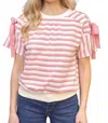 Voy Lace Up Sleeve Stripe Top In Pink In Pink