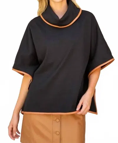 Voy Leather Binding Detailed Poncho Top In Black In Multi