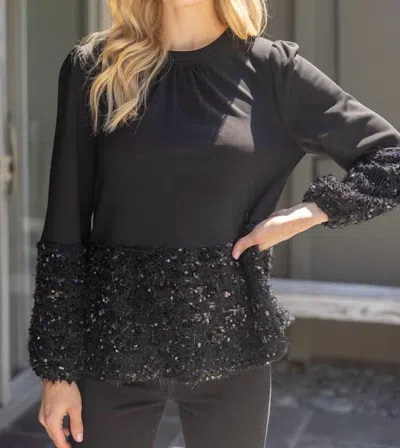 Voy Long Sleeve Mixed Sequence Top In Black