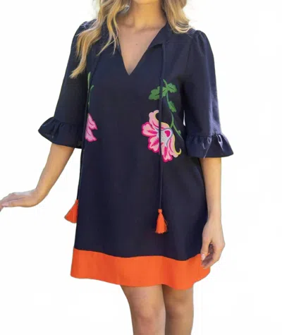 Voy Mali Embroidered Shift Dress In Navy In Blue