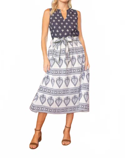 Voy Mixed Print Midi Dress In Navy - Hoc Summer In Multi