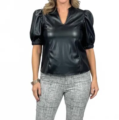 Voy On A Cloud Faux Leather Top In Black