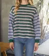 Voy Oversized Striped Top In Green Multi In Green