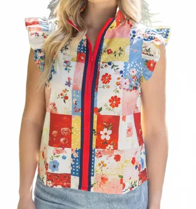 Voy Patchwork Flutter Top In Red In Multi