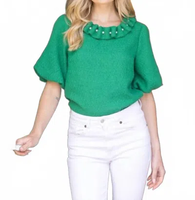 Voy Pearled Ruffle Top In Kelly Green