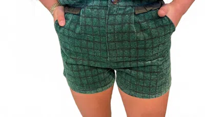 Voy Plaid/check Textured Shorts In Green/ Navy In Multi