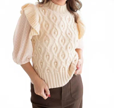 Voy Polka Dot Sheer Sleeve Sweater In Beige In Neutral