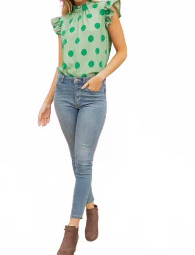 Voy Polka Dot Tie Back Knit Top In Green Dream