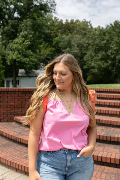 Voy Poppy Color Block Poplin Top In Pink