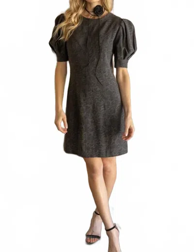 Voy Princess Line Floral Dress In Dark Grey In Black