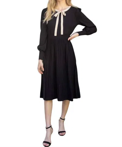 Voy Princess Sleeve Ribbon Midi Dress In Black/ecru In Multi