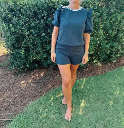 Voy Puff Sleeve Knit Top In Navy
