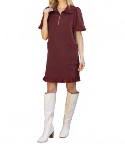 Voy Raquel Ruffle Pocket Detail Mini Dress In Burgundy