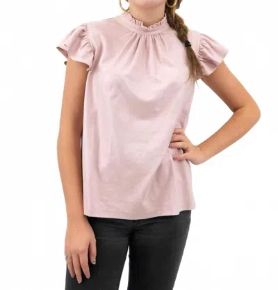 Voy Ruffle Sleeve Suede Top In Pink