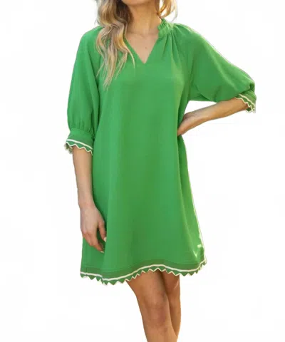 Voy Scallop And Stripe Band Detailed Shift Dress In Green With Envy