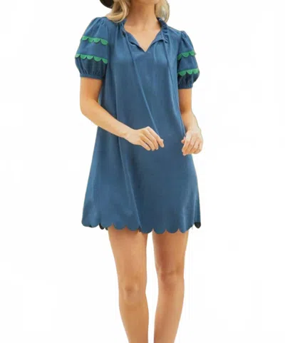 Voy Scallop Detailed Suede Dress In Blue/green