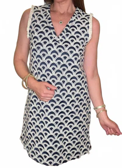 Voy Scalloped Embroidery Shift Dress In Navy