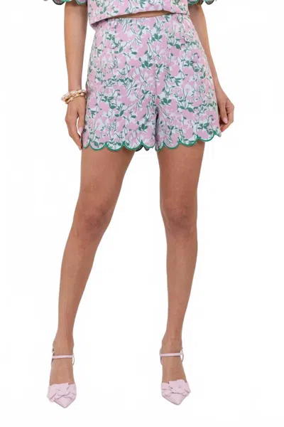 Voy Scalloped Floral Shorts In Pink