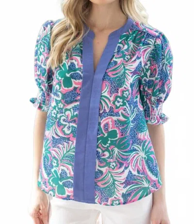 Voy Short Puffed Sleeve Top In Blue