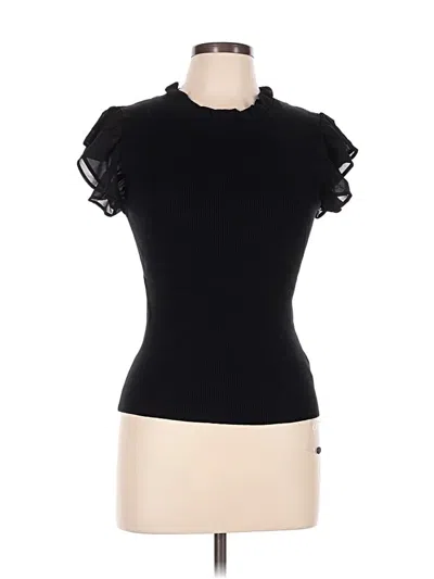 Pre-owned Voy Short Sleeve Top Black Ruffles Neckline Tops
