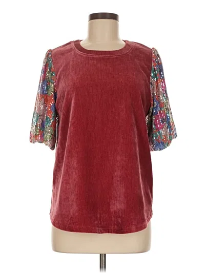 Pre-owned Voy Short Sleeve Top Burgundy Crew Neck Tops
